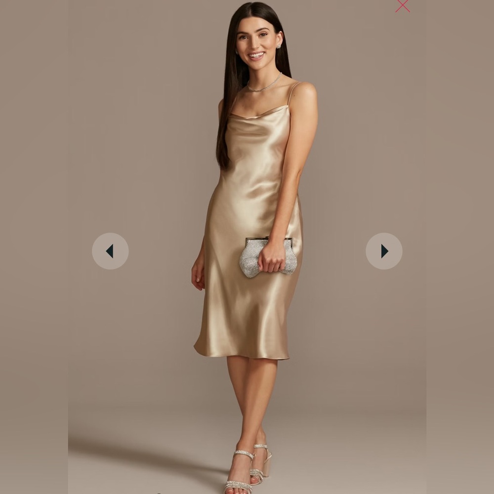 DB Studio Satin Midi Slip Dress Size 6 MGold NWT David’s Bridal Cowl Neck